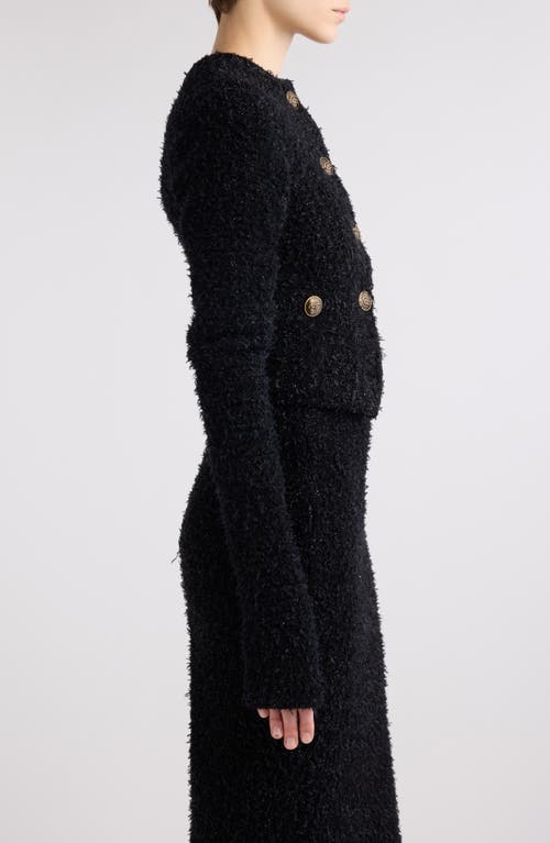 Shop Balenciaga Shimmer Tweed Crop Cardigan In Black