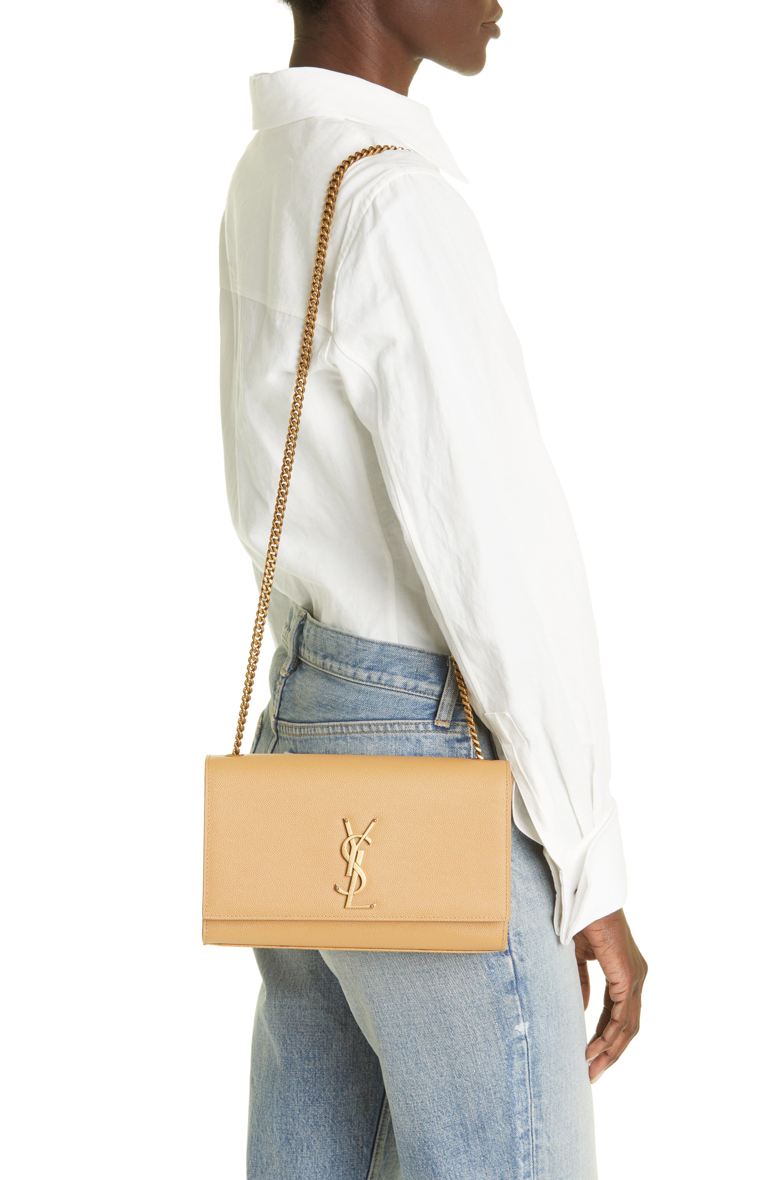 Saint Laurent Medium Kate Pebbled Calfskin Shoulder Bag in Dark Hummus Smart Closet