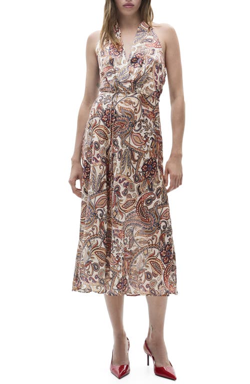 Mango Paisley Print Halter Dress In Off White