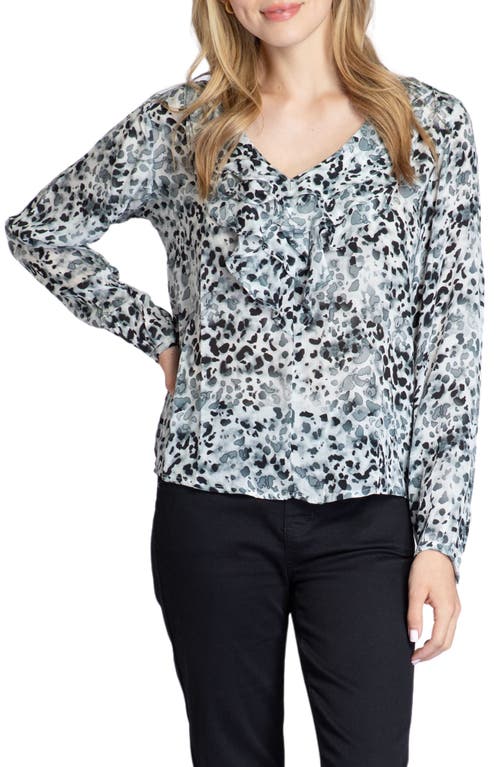 Animal Print Ruffle V-Neck Chiffon Top in Black Multi