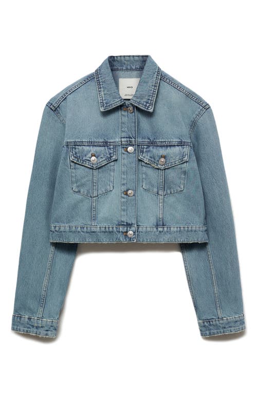 Shop Mango Crop Denim Trucker Jacket In Medium Blue