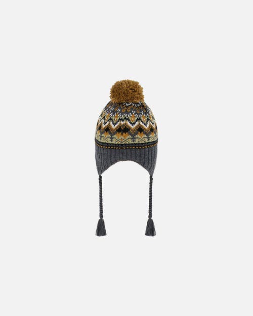 Shop Deux Par Deux Baby Boy's Peruvian Knit Hat Grey And Brown Jacquard