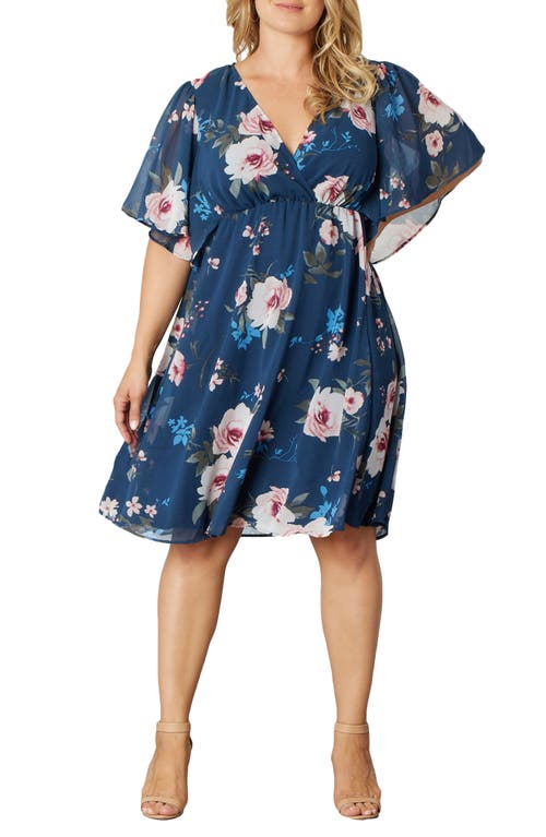 Kiyonna Florence Flutter Sleeve Dress in Twilight Garden