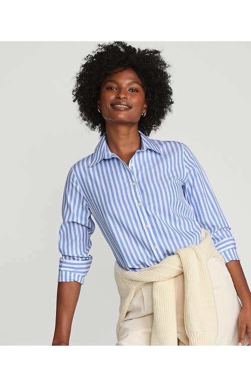 Shop Lands' End No Iron Supima Cotton Long Sleeve Shirt In Chicory Blue Stripe