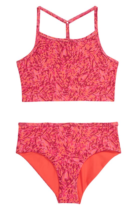 Zella Girl Kids' Reversible Two-piece Swimsuit In Pink Lemonade Splash ...
