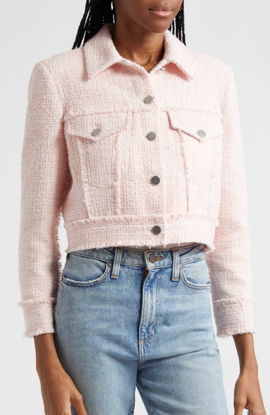 Shop Alice And Olivia Chloe Tweed Crop Jacket In Pink Lace