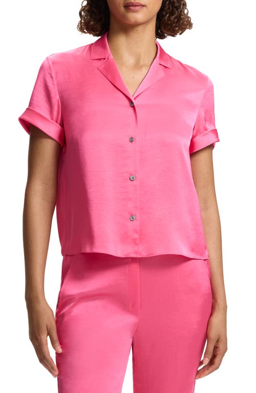 Shop Theory Cuff Sleeve Camp Shirt In Pink Azalea