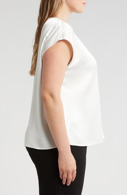 Shop Tahari Asl Fringe Satin Top In Vanilla