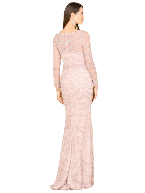 Shop Lara New York Long Sleeve Lace Fitted Gown In Dustyrose