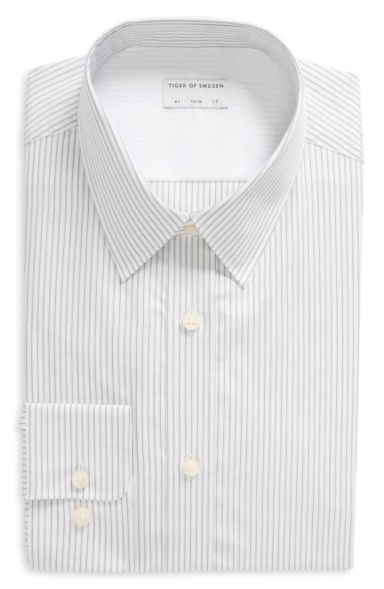 Tiger Of Sweden Adley Slim Fit Pinstripe Cotton Dress Shirt In Pure White