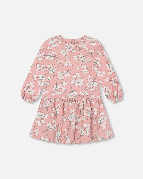 Deux Par Deux Girl's French Terry Dress Pink Jasmine Flower Print at Nordstrom