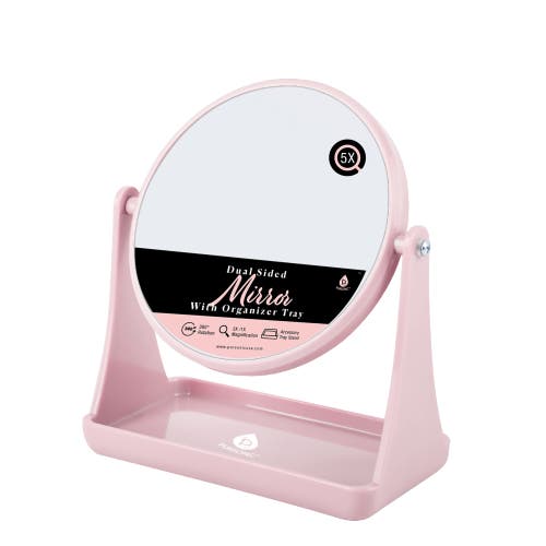 Pursonic Dual Side Mirror With Organizer Tray In Pink