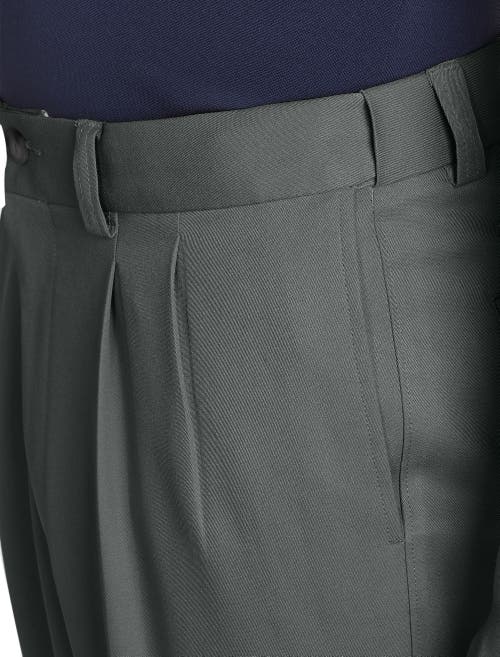 Shop Oak Hill By Dxl Waist-relaxer Pleated Microfiber Pants In Grey