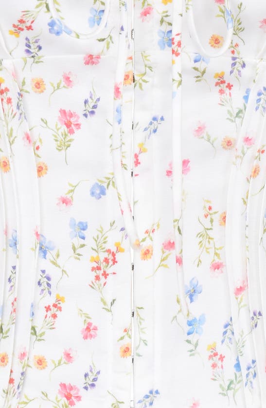 House Of Cb Chicca Square Neck Corset Top In White/ Pink Blue Floral Print