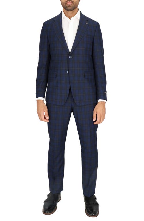 Scotch & Soda Regular Fit Navy Shadow Check Wool Suit in Navy Plaid 