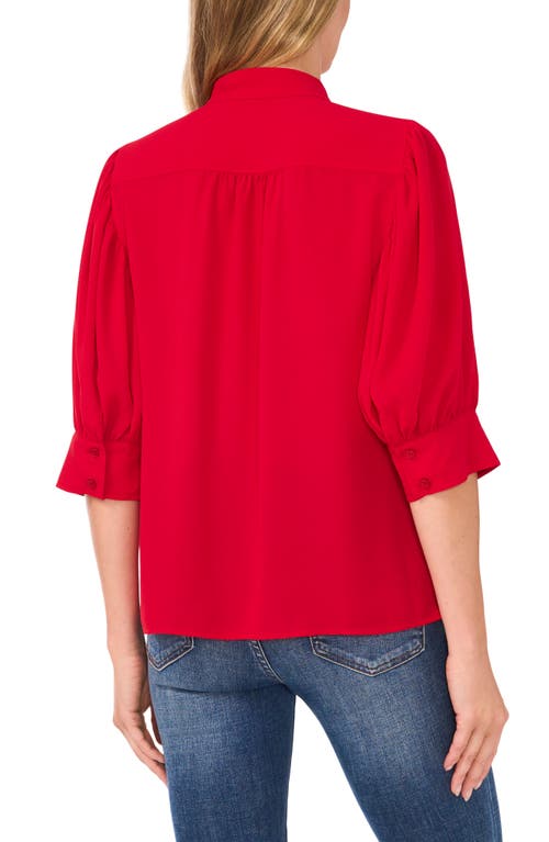 Shop Cece Puff Sleeve Button-up Shirt In Glamour Red