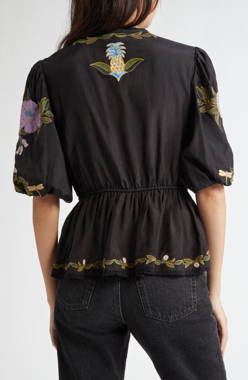 Shop Farm Rio Floral Embroidered Button-up Top In Winter Garden Black