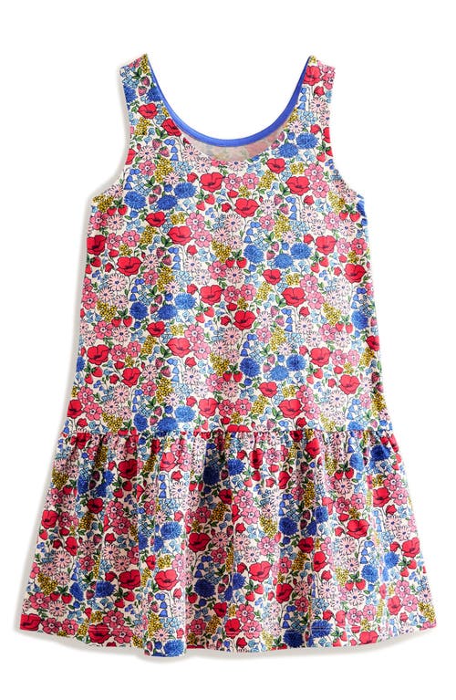 Shop Mini Boden Kids' Floral Drop Waist Cotton Tank Dress In Red Multi Flowerbed