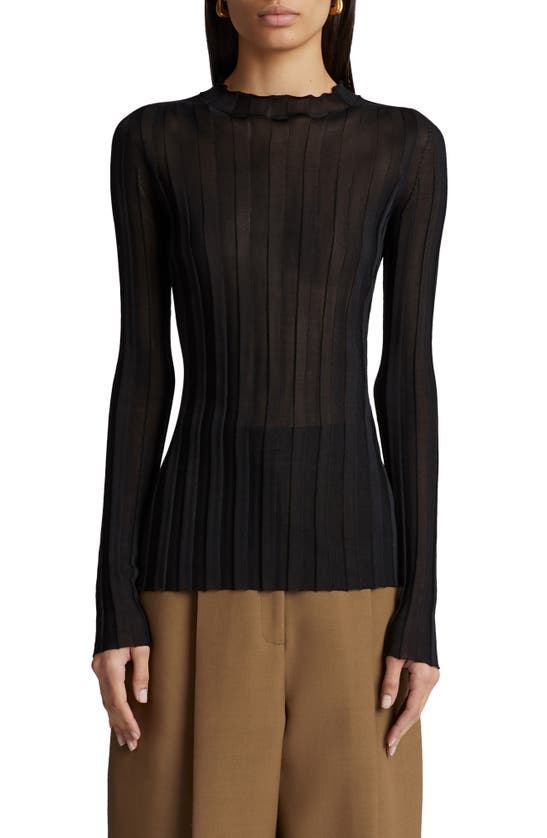 Shop Khaite Cosette Semisheer Silk Blend Rib Knit Top In Black