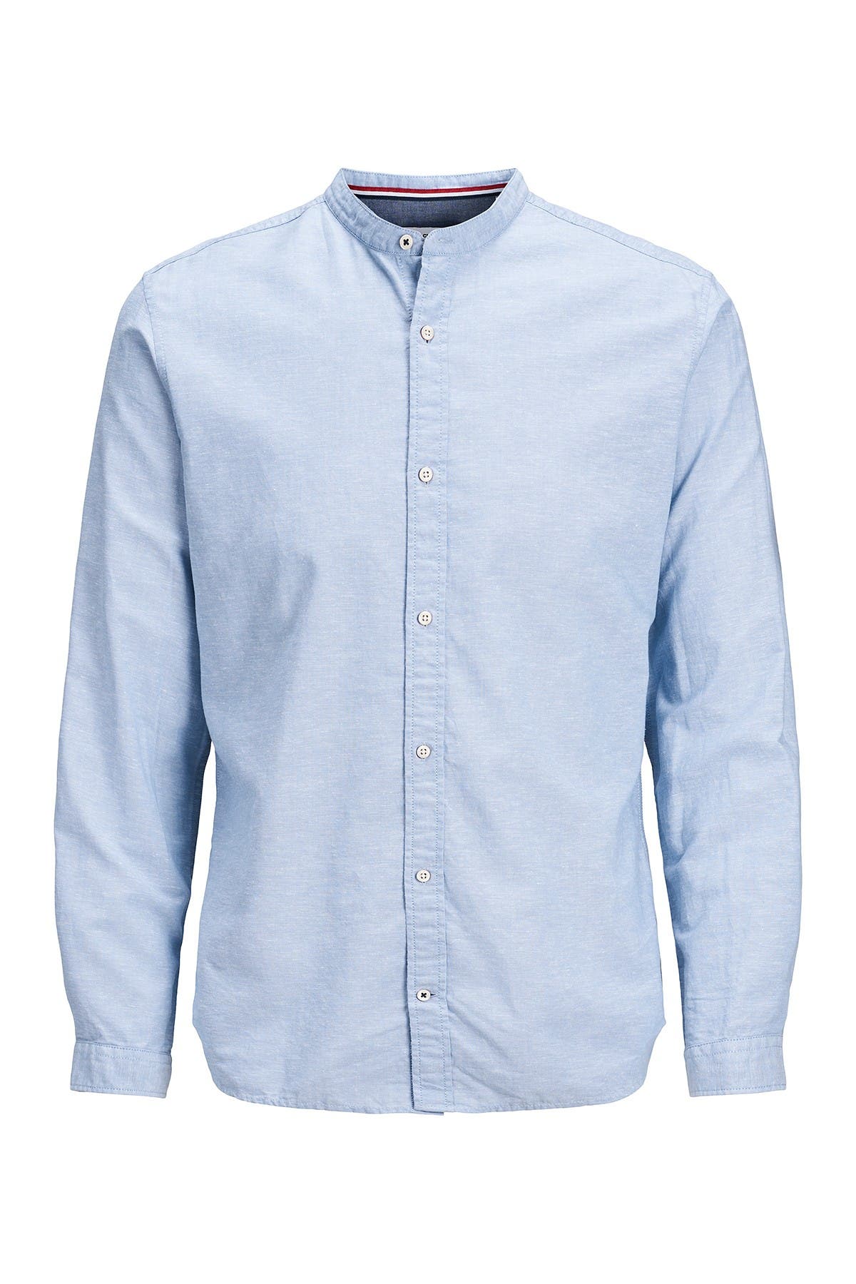 Jack & Jones Solid Band Collar Summer Slim Fit Shirt In Light/pastel Blue4