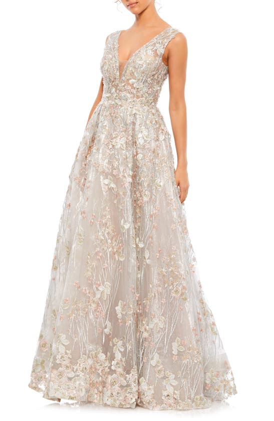 Shop Mac Duggal Illusion Embroidered Sequin Sleeveless Gown In Floral Multi