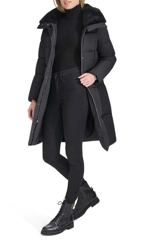 Shop Cole Haan Channel Quilted Shimmer Nylon Puffer Coat With Removable Hood In Black