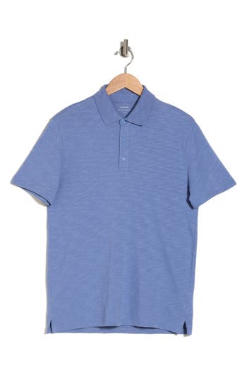 Shop Vince Short Sleeve Slub Polo In Colony Blue