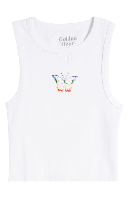 Shop Golden Hour Rainbow Butterfly Embroidered Cotton Tank In White