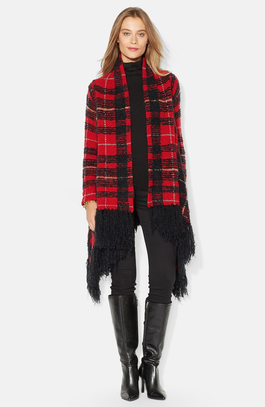 Lauren Ralph Lauren Fringed Plaid Cardigan Nordstrom