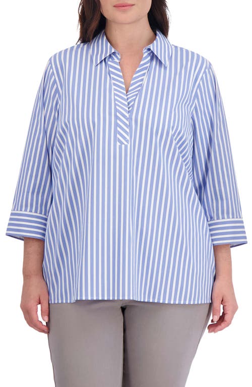 Foxcroft Sophia Stripe Three-Quarter Sleeve Stretch Button-Up Shirt at Nordstrom,