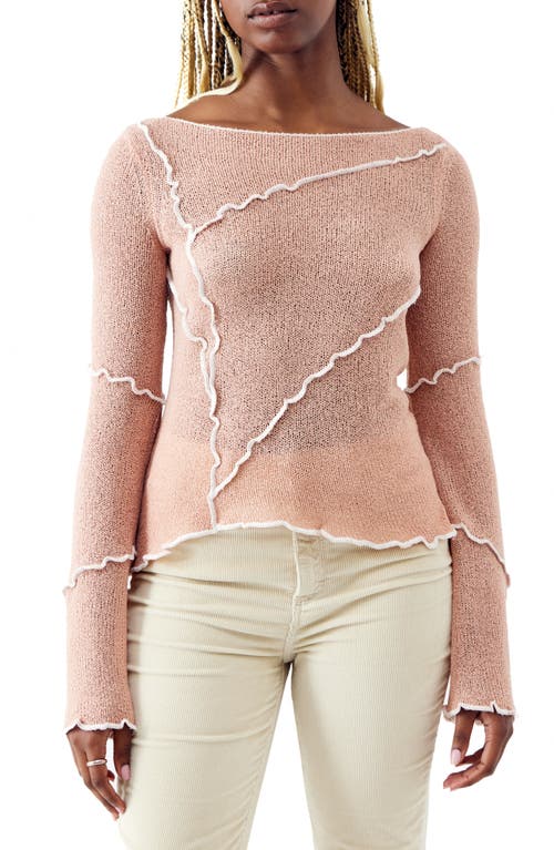 BDG Urban Outfitters Overlock Seam Detail Sheer Long Sleeve Knit Top Pink at Nordstrom,