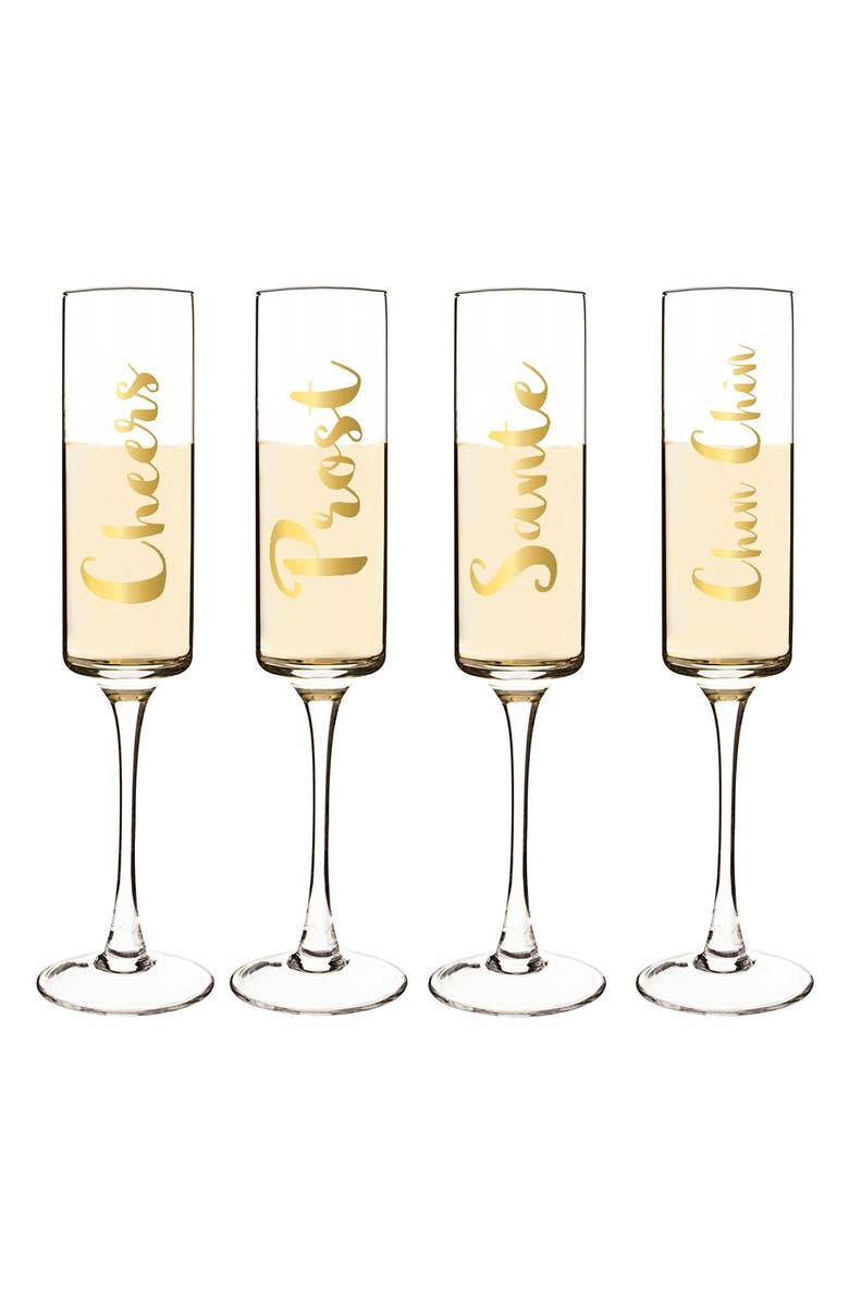 CATHY'S CONCEPTS 'Cheers' Champagne Flutes, Main, color, Gold