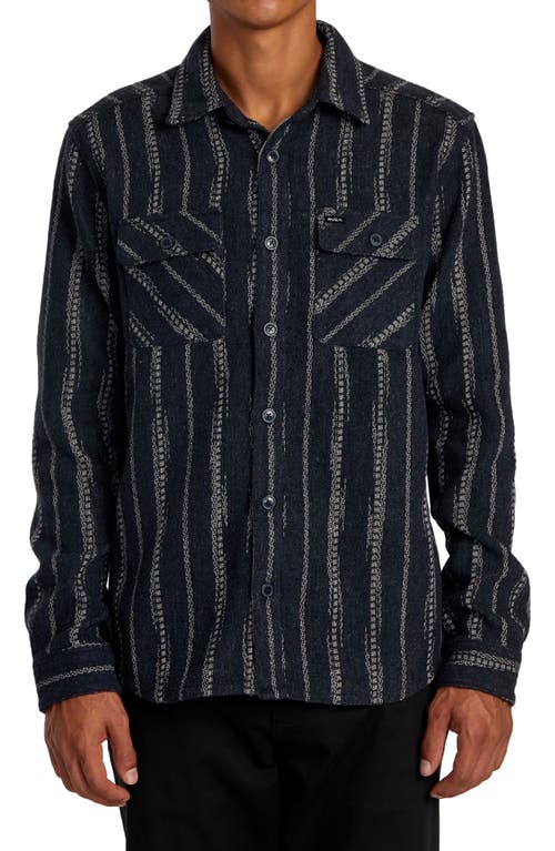 RVCA Blanket Stripe Button-Up Overshirt in Indigo 