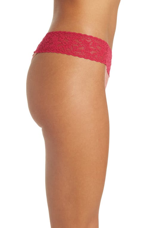 Shop Hanky Panky Colorplay Original Lace Thong In Himalyan Pink/showgirl Red