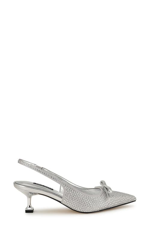 Shop Nine West Wunder Slingback Pointed Toe Kitten Heel Pump In Silver