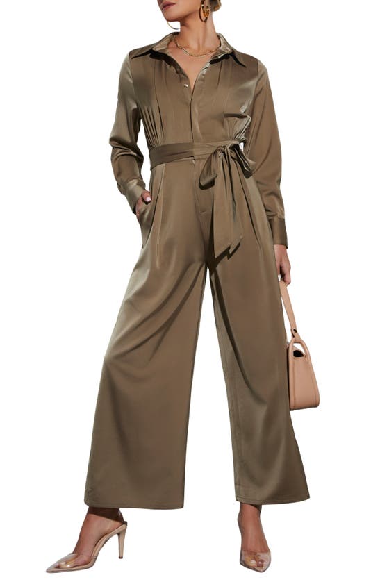 Shop Vici Collection Pull It Together Satin Jumpsuit In Dark Sage
