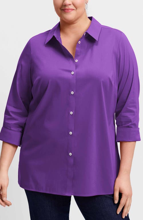 Shop Foxcroft Evelyn Three-quarter Sleeve Button-up Shirt In Purple Topaz