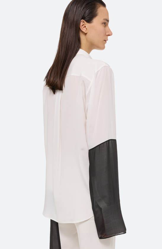 Shop Helmut Lang Relaxed Silk Button-up Shirt In White/black