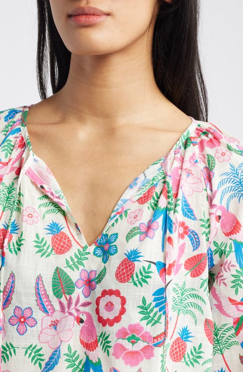 BODEN BODEN SERENA TROPICAL FLORAL COTTON TIE NECK TOP 