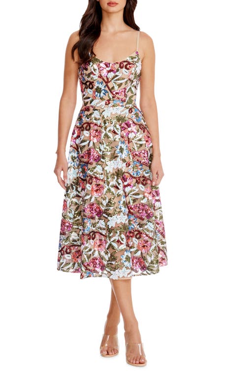 Dress The Population Uma Sequin Floral Cocktail Dress In Bright Fuchsia Multi