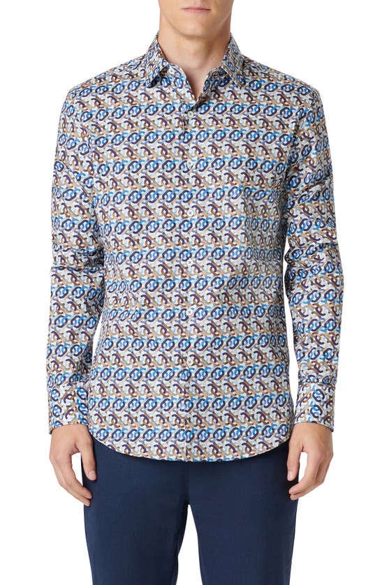 Shop Bugatchi Julian Chain Link Print Stretch Button-up Shirt In Caramel