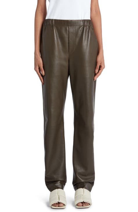 Bottega Veneta Shiny Leather Pants with Waistband and Ankle Velcro