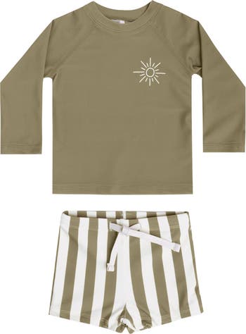 Quincy Mae - Rashguard and Swim Short Set, Vintage Stripe