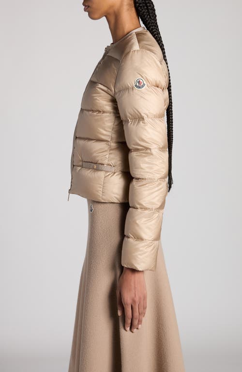 Shop Moncler Laurine Down Crop Jacket In Faded Beige