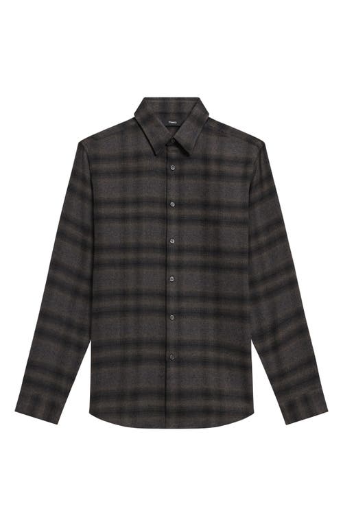 Shop Theory Irving Plaid Cotton Flannel Button-up Shirt In Hunter Green Melange