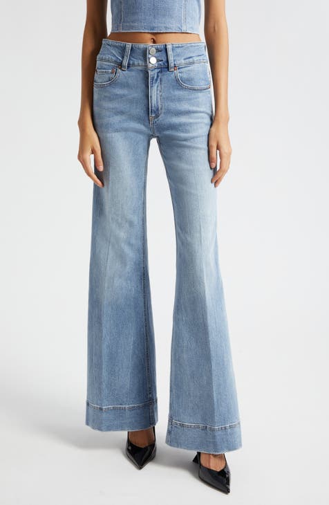 High Waisted All Over Rhinestone Wide Leg Jeans