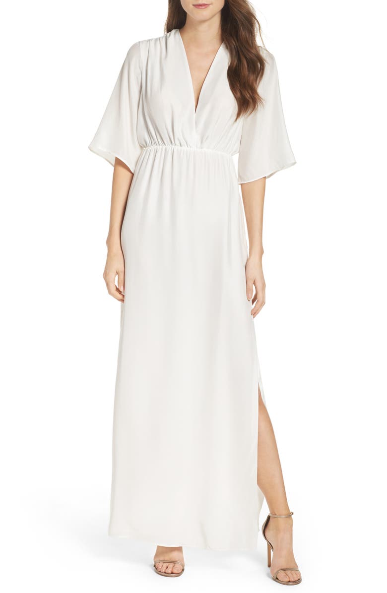 Natalie Deayala Collection Flutter Sleeve Silk Gown | Nordstrom
