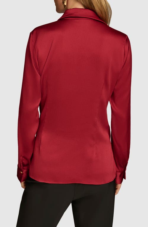 Shop Donna Karan Tie Waist Textured Satin Shirt In Red