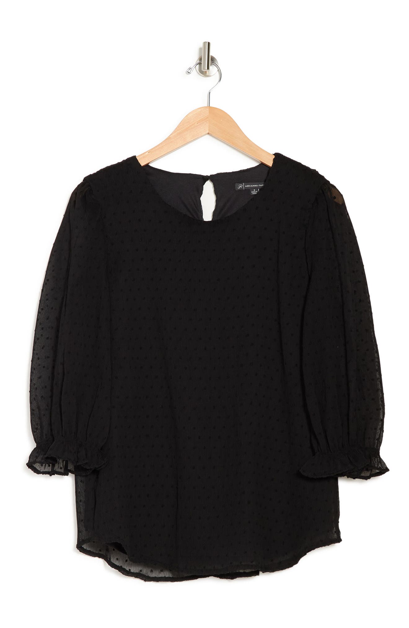 Adrianna Papell Textured Clip Dot 3/4 Sleeve Top In Black