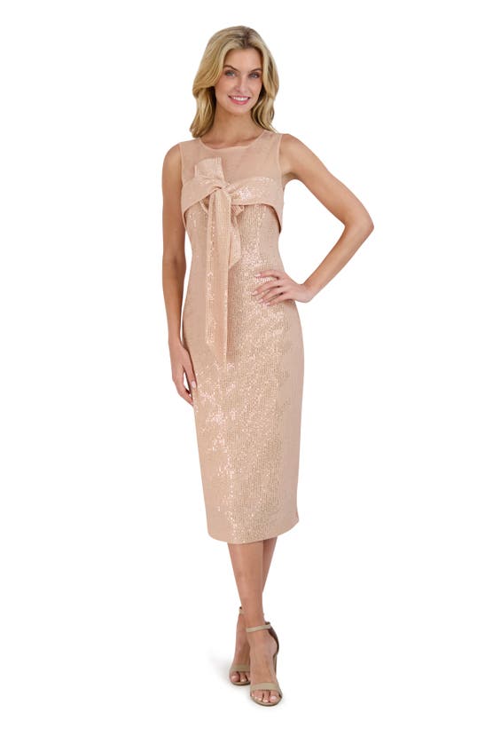 ROBBIE BEE SEQUIN BOW FRONT MIDI COCKTAIL DRESS